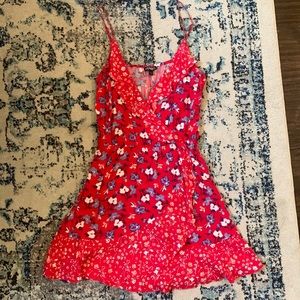 Red floral print dress
